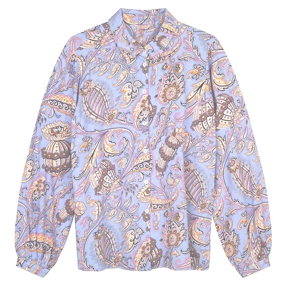 ESQUALO Vintage Print Button Up Blouse Long Sleeve Collared Silky Satiny Chic - Picture 4 of 7